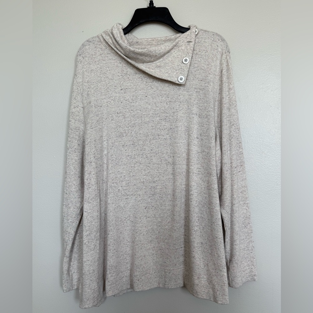 Talbots Women’s Sz 3X Mock Neck Pullover Beige Speckled Knit Top